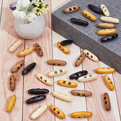 60Pcs 4 Colors 2-Hole Wood Buttons BUTT-GF0004-25A-1