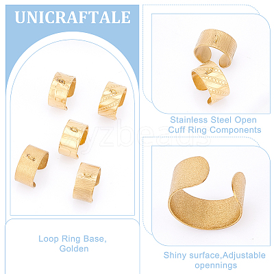 10Pcs 5 Styles 304 Stainless Steel Open Cuff Ring Components STAS-UN0054-83G-1
