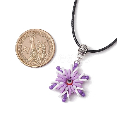 Glass Seed Beads & Polymer Clay & Evil Eye Lampwork Snowflake Pendant Necklaces NJEW-MZ00102-05-1