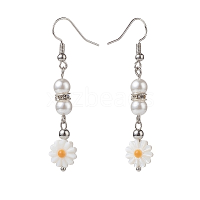 Plastic Pearl Daisy Pendant Dangle Earrings & Stretch Bracelet & Pendant Necklace SJEW-JS01256-1