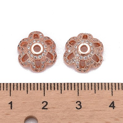 Eco-Friendly 6-Petal Flower Brass Micro Pave Cubic Zirconia Bead Caps LS-ZIRC-M098-01RG-FF-1
