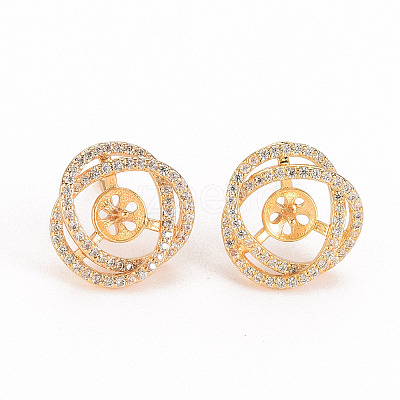 Brass Micro Pave Clear Cubic Zirconia Stud Earring Findings KK-S356-241-NF-1