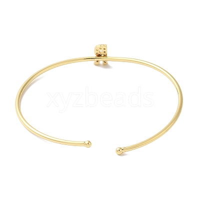Rack Plating Brass Micro Pave Clear Cubic Zirconia Letter Open Cuff Bangles BJEW-A018-01G-R-1