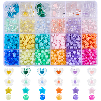 870Pcs 24 Colors Opaque & Transparent Acrylic Beads MACR-PA0001-40-1