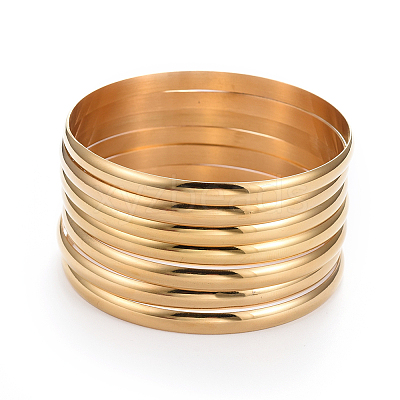Fashion PVD Vacuum Plating 201 Stainless Steel Bangle Sets BJEW-L664-024C-G-1-1