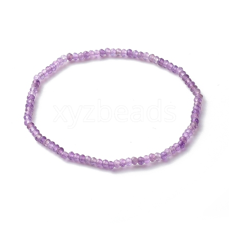 Faceted Rondelle Natural Amethyst Beads Stretch Bracelets BJEW-JB06383-02-1