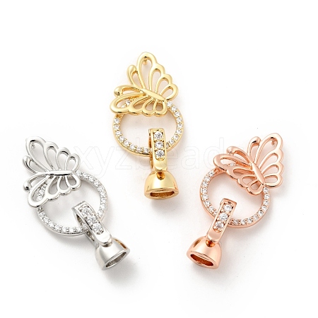 Butterfly with Ring Brass Micro Pave Clear Cubic Zirconia Fold Over Clasps KK-G425-02-1