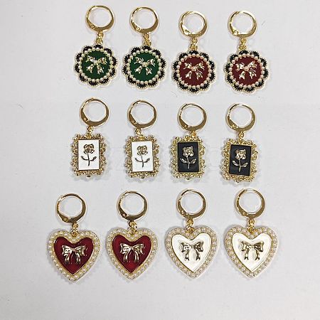 Alloy Enamel Heart/Rectangle/Flower Pendant Locking Stitch Markers HJEW-AB00024-1