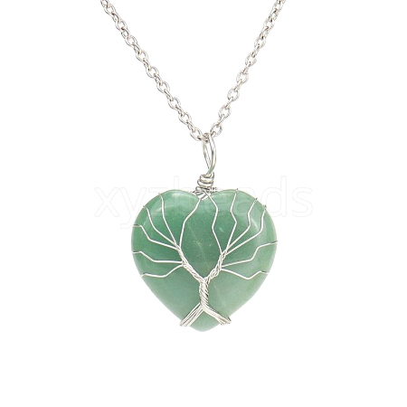 Natural Green Aventurine Heart Pendant Necklaces PW-WG58330-05-1