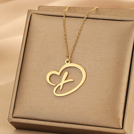 304 Stainless Steel Heart Initial Pendant Necklaces for Women Men FS-WG51A4F-22-1