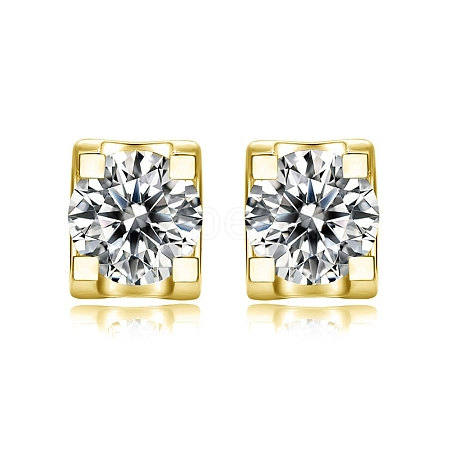 925 Sterling Silver Micro Pave Cubic Zirconia Ear Studs for Women EJEW-P231-05G-1