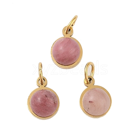 Ion Plating(IP) Natural Rhodonite Half Round Charms with Jump Ring STAS-A097-05G-03-1