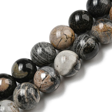 Natural Black Silver Leaf Jasper Beads Strands G-R494-A17-03-1