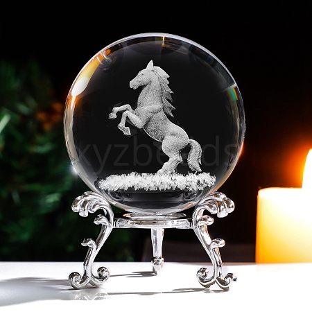 Inner Carving 12 Chinese Zodiac Signs Glass Crystal Ball Diaplay Decoration with Metal Holder PW-WG32D61-14-1