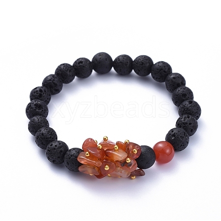 Natural Lava Rock Round Beads Stretch Bracelets BJEW-JB05118-03-1