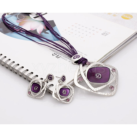 Rhombus Alloy Enamel Stud Earrings & Pendant Necklaces Sets FS-WGC3B96-01-1