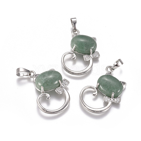 Natural Green Aventurine Kitten Pendants G-L512-R02-1