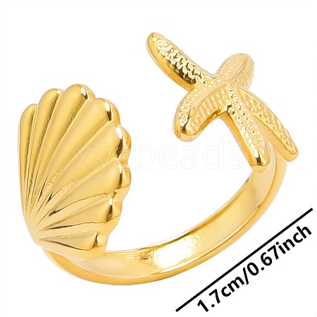 Simple Stainless Steel Starfish Shell Open Cuff Rings for Women NZ3094-2-1