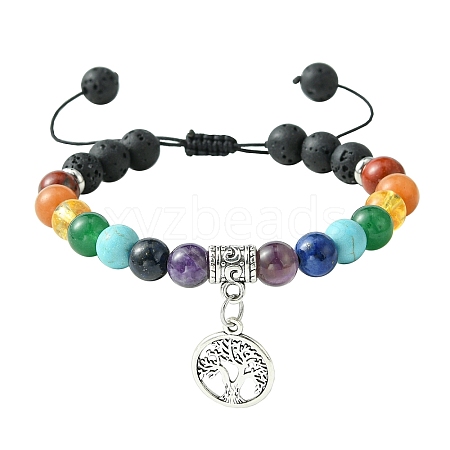 Chakra 8mm Round Gemstone Braided Beaded Bracelets BJEW-JB10905-03-1