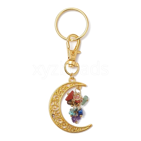 Chakra Theme Moon Natural Red Jasper & Howlite & Tiger Eye & Carnelian & Green Aventurine & Lapis Lazuli & Amethyst Chip Keychain KEYC-JKC00963-01-1