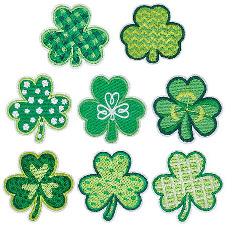 32Pcs 8 Styles Clover Computerized Embroidery Polyester Iron on/Sew on Patches PATC-CY0001-57-1