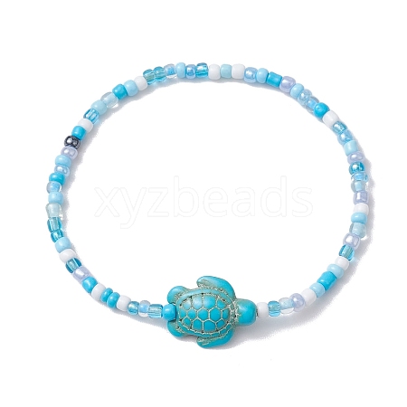 Glass with Dyed Synthetic Turquoise Beaded Stretch Bracelets BJEW-JB11031-02-1