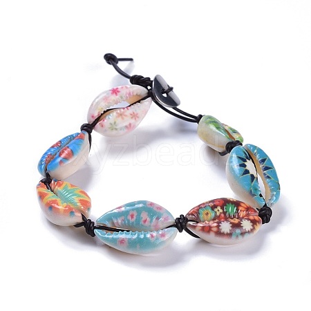 Printed Cowrie Shell Bead Bracelets BJEW-JB04276-1