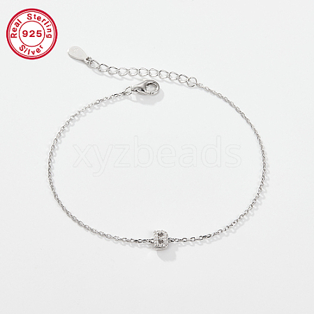 Anti-Tarnish Rhodium Plated 925 Sterling Silver Letter Cubic Zirconia Link Bracelets GI2156-02-1