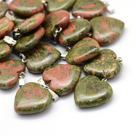 Heart Natural Unakite Pendants G-Q438-07-1