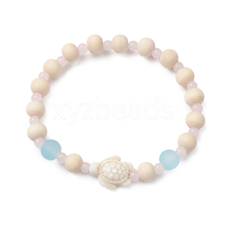 Synthetic Turquoise & Wood & Glass Beaded Stretch Bracelets for Women BJEW-JB11128-01-1