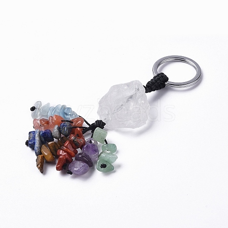 Natural Quartz Crystal Nugget with Mixed Gemstone Chips Tassel Keychains KEYC-P012-02P-01-1