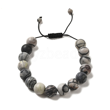 12.5mm Round Natural Black Netstone Braided Bead Bracelets for Women Men BJEW-C060-01R-1