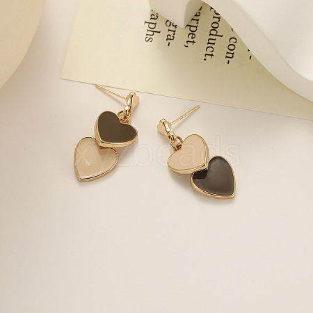 Heart Alloy Enamel Dangle Stud Earrings FS-WGE7BF4-04-1