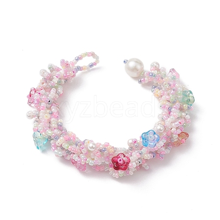 Flower Glass Seed Braided Beaded Bracelets BJEW-MZ00059-1