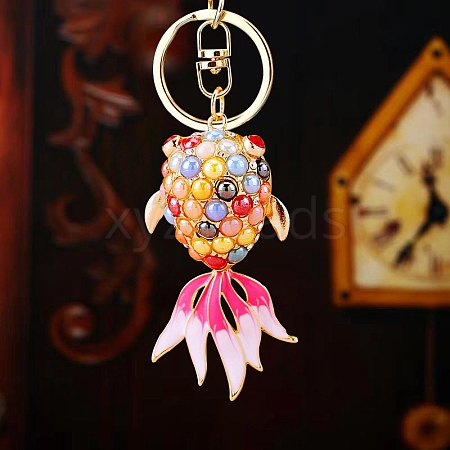 Colorful Diamond Goldfish Car Keychain Metal Cute Women's Bag Pendant Keychain Ring Inlaid with Diamonds Accessories Gift Wholesale PW-WGA667C-01-1