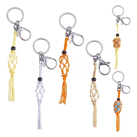 4Pcs  4 Colors Macrame Fringe Braided Keychain AJEW-SW00014-03-1