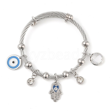 Adjustable 304 Stainless Steel Charm Bangles BJEW-F326-03P-1