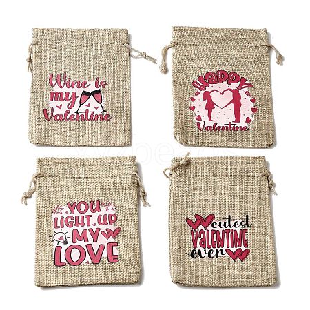 12Pcs 4 Styles Valentine's Day Printed Rectangle Burlap Cloth Packing Pouches ABAG-U006-02D-1