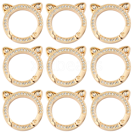 10Pcs Zinc Alloy Crystal Rhinestone Spring Gate Rings FIND-SC0019-51B-1