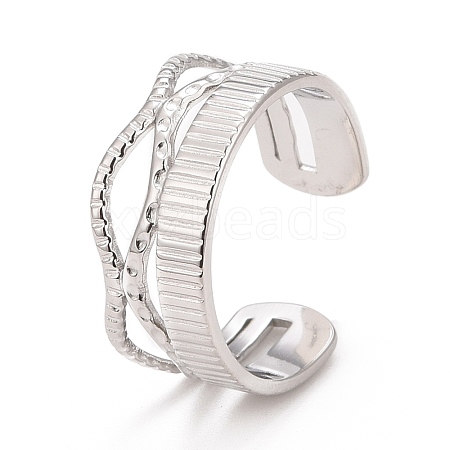 Ion Plating(IP) 304 Stainless Steel Oval Wrap Open Cuff Ring for Women RJEW-C025-30P-1