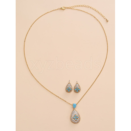 Brass Micro Pave Cubic Zirconia Pendant Necklaces & Stud Earrings Sets FS-WGE5CB1-02-1