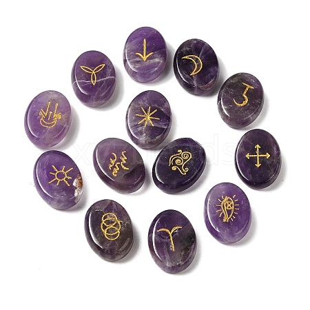 13Pcs Natural Amethyst Rune Stone G-C095-02F-1