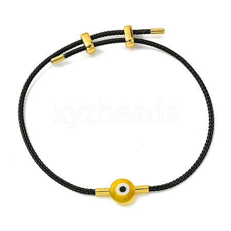 Lampwork Evil Eye & Brass Beaded Bangle BJEW-A008-01G-1