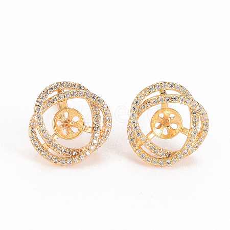 Brass Micro Pave Clear Cubic Zirconia Stud Earring Findings KK-S356-241-NF-1