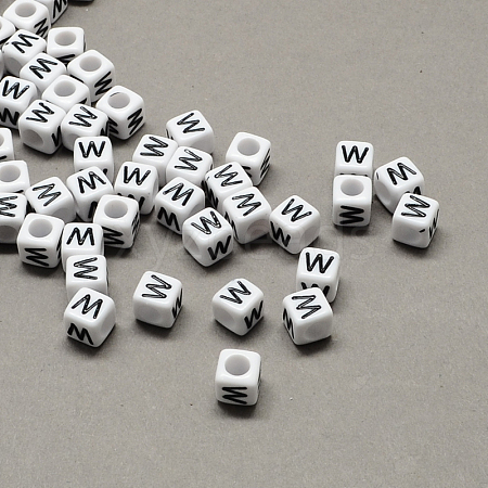 Large Hole Acrylic Letter European Beads SACR-Q103-6mm-01W-1