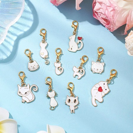 10Pcs Cat Alloy Enamel Pendant Decorations HJEW-JM02880-1