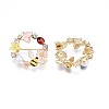 Flat Round with Butterfly Bee Flower Enamel Pin with Rhinestone JEWB-N007-070-2