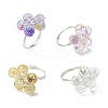 4Pcs 4 Colors Glass Flower Finger Rings RJEW-JR00825-01-2