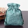 Polyester Imitation Burlap Packing Pouches Drawstring Bags ABAG-R005-14x10-07-1