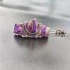 Bohemian Style Natural Amethyst & Hollow Moon Crown Hair Barrettes PW-WG66000-01-1
